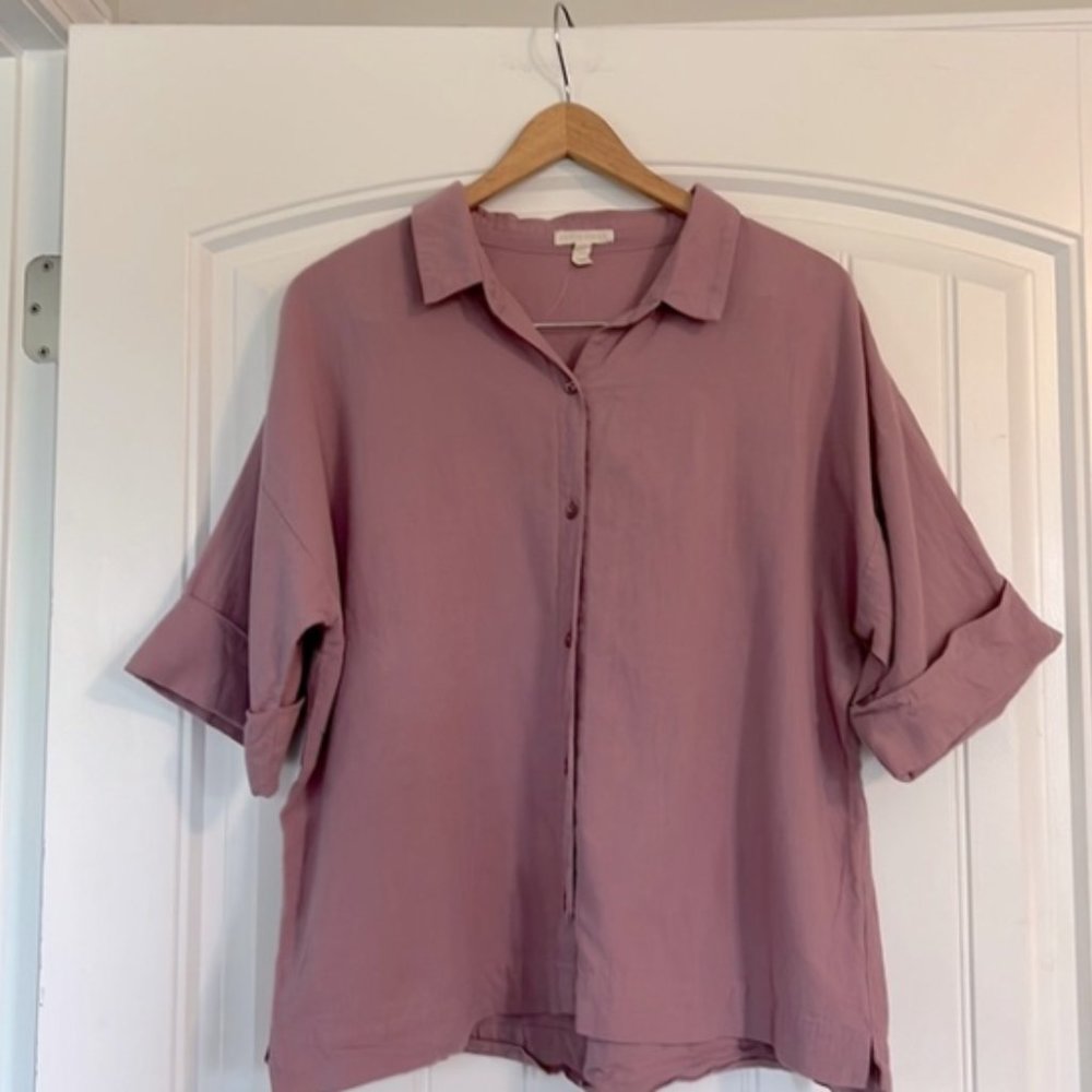 Eileen Fisher Linen Washed Organic Linen Delave Short-Sleeve Shirt Large